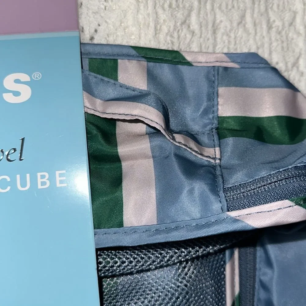 bliss Blue Green Blush Pink Mesh Stripe 4pc Travel Packing Cube Set